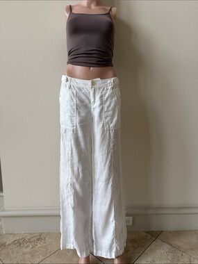 Jolie Cream Wide-Leg Linen Blend Jeans